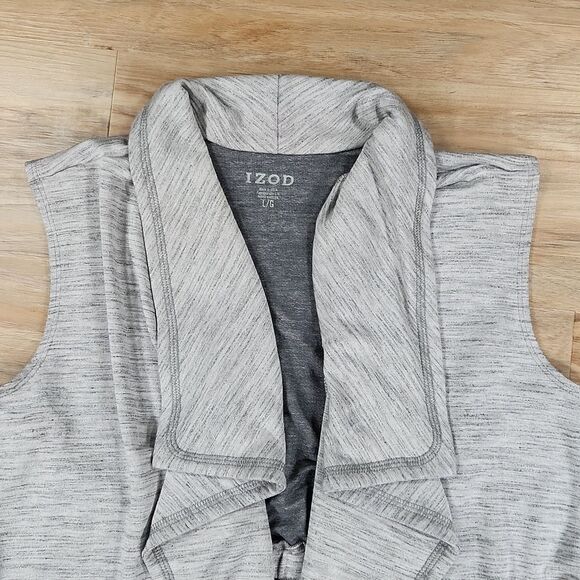 🔺️Izod Light Gray Open Front Sleeveless Cardigan Large - Picture 3 of 10